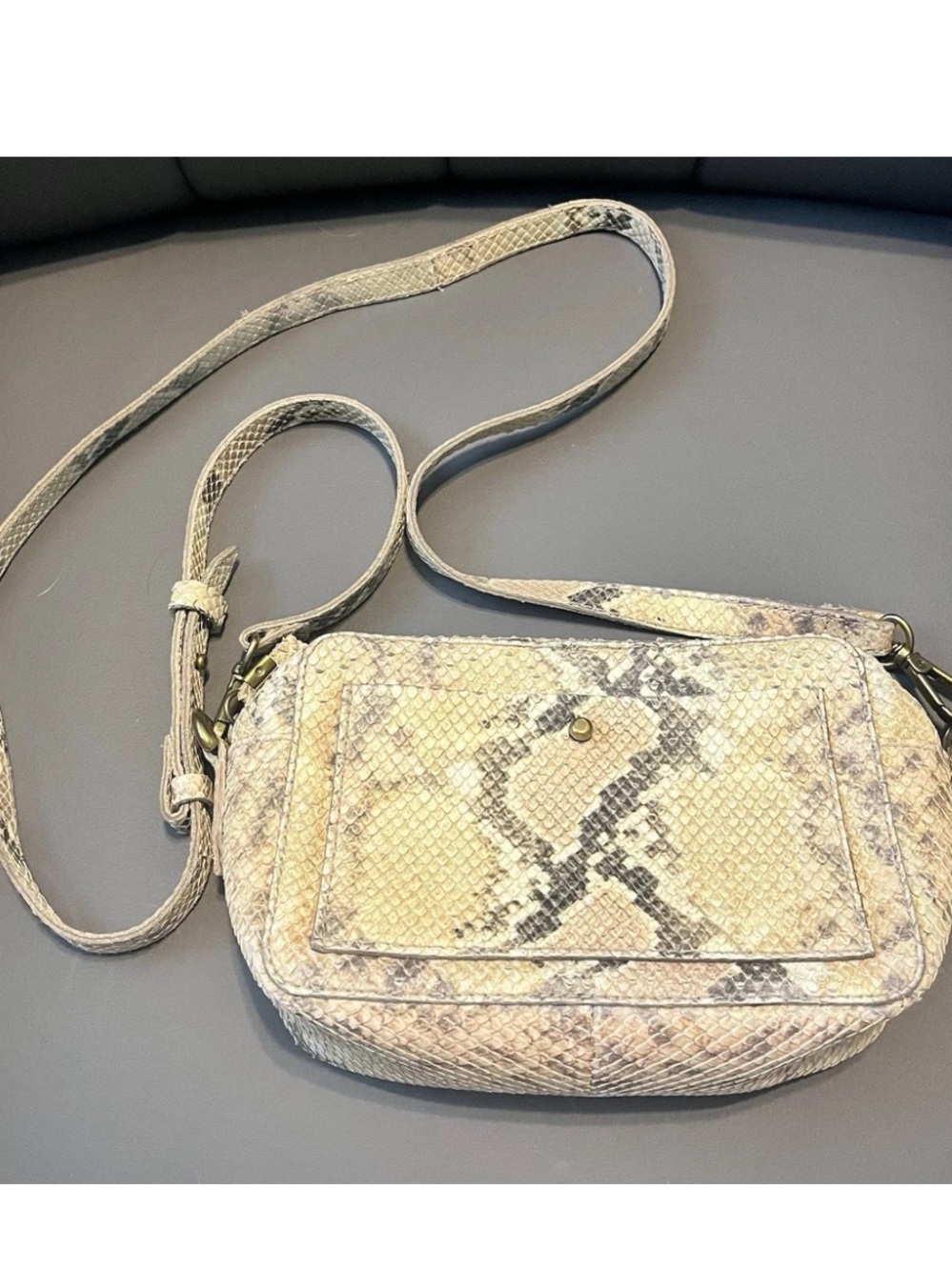 Madewell Snake-Print Crossbody Bag in Beige and Gray